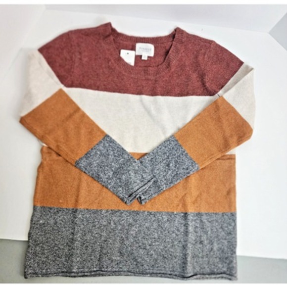 Pinque Sweater Colorblock Rust Cream Mustard Grey Crew Neck Womens XL NEW - Picture 2 of 6